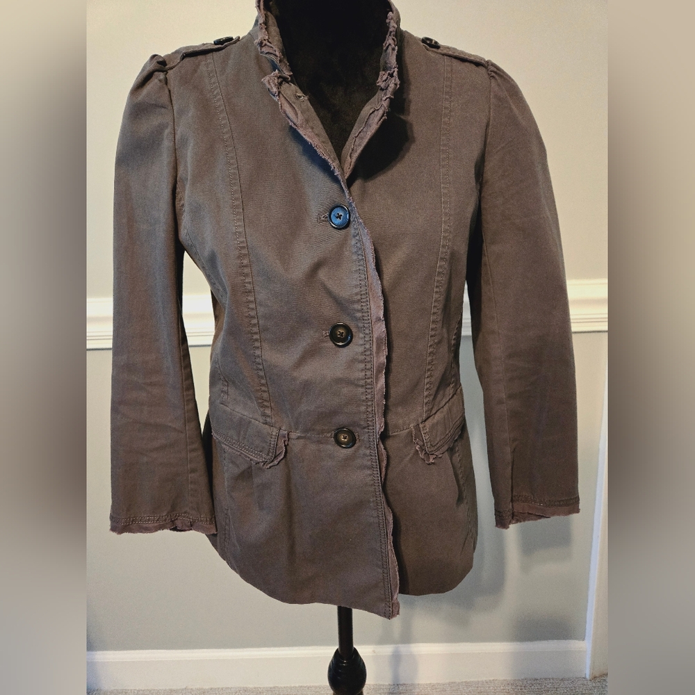 Loft 4 gray peplum ruffle distressed jacket. - Picture 6 of 11